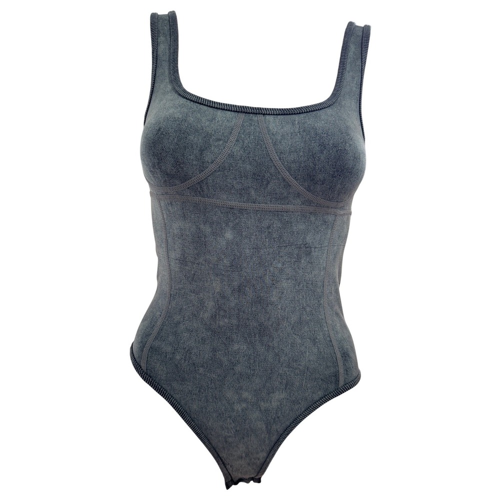 Bodysuit Womens S Anewsta Mineral Wash Bodysuit Charcoal Grey Square Neck Small